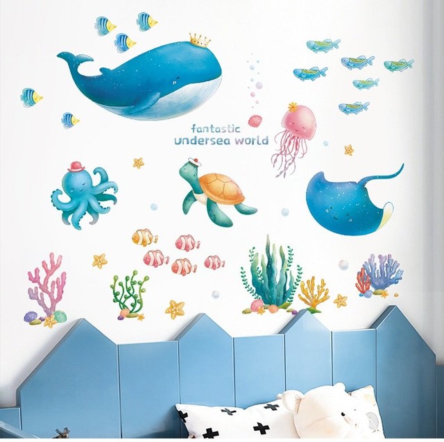 Decal dán tường cá voi xanh và những người bạn