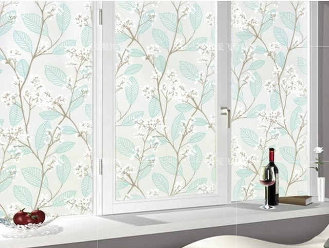 1m Decal dán kính mờ họa tiết hoa và lá khổ 0,45m