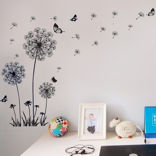Decal dán tường hoa bồ công anh đen