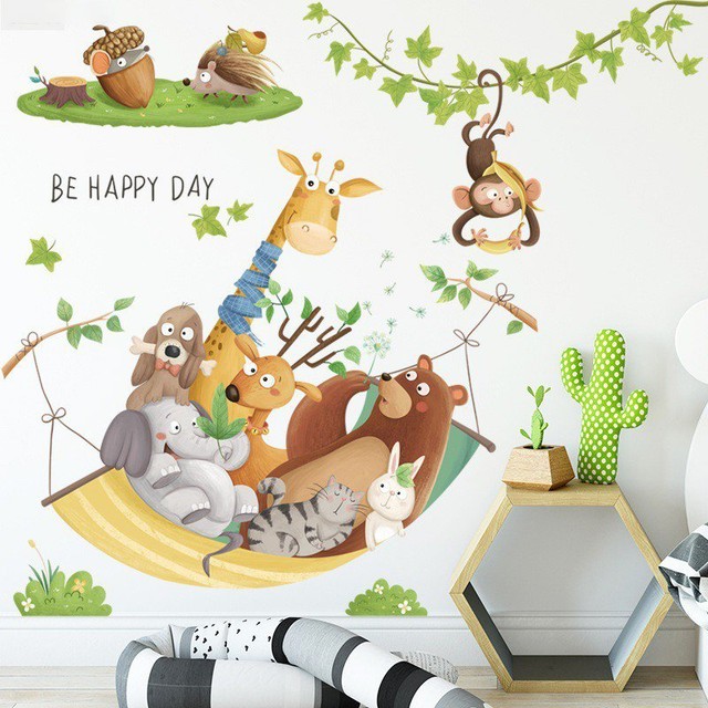 Decal dán tường thú trên võng