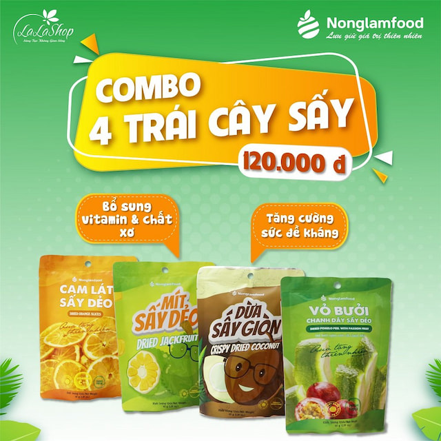 Combo 4 loại trái cây sấy nông lâm food