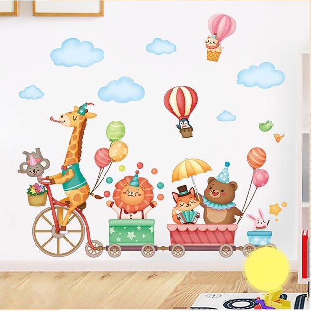 Decal dán tường xe đạp và các bé thú