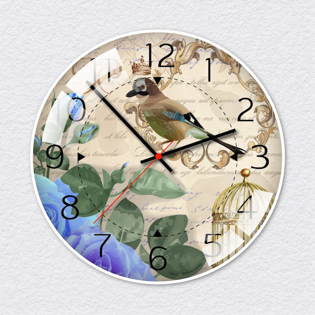 Đồng hồ vintage chim và bông hồng xanh