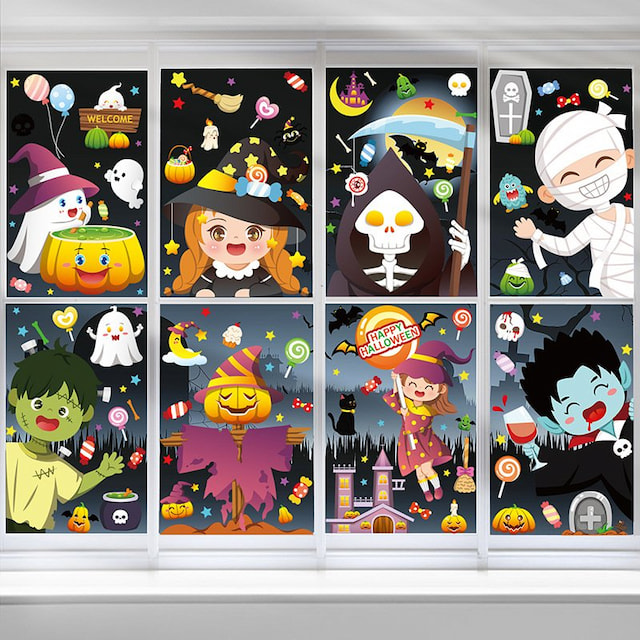 Combo Decal 2 Mặt Trang Trí Happy Halloween Không Keo Chuyên Dán Kính