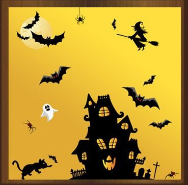 Decal 2 Mặt Trang Trí Halloween Ngôi Nhà Huyền Bí Không Keo Chuyên Dán Kính size nhỏ 20x30cm