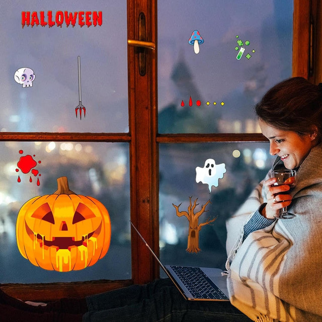 Decal 2 Mặt Trang Trí Halloween Quả Bí Ngô Không Keo Chuyên Dán Kính size nhỏ 20x30cm