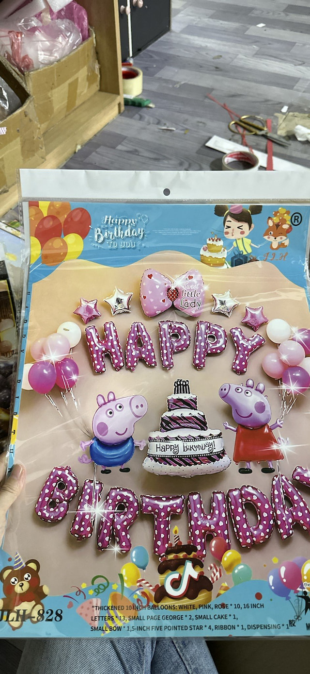 Set bong bóng trang trí sinh nhật happy birthday Heo Peppa