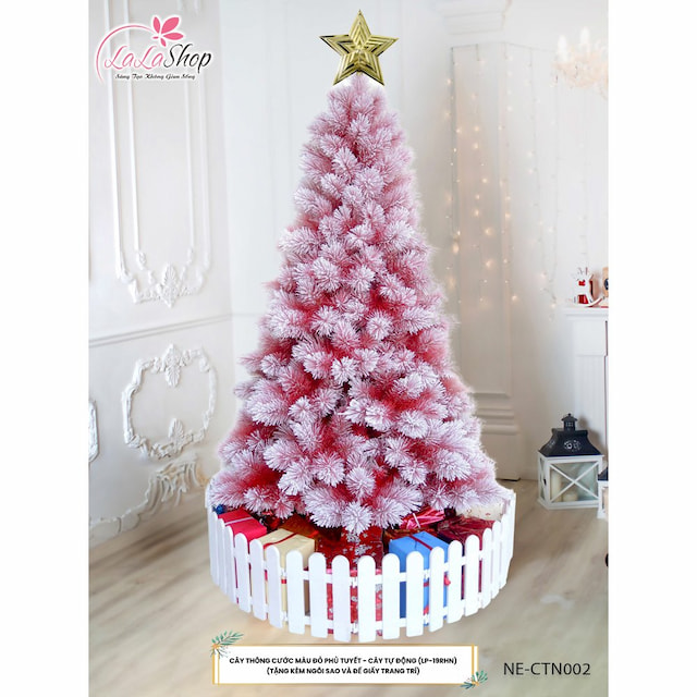 Cây thông noel cước màu đỏ phủ tuyết - Cây tự động