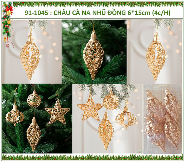 Châu 4 châu cà na nhũ đồng trang tri noel 6x15cm