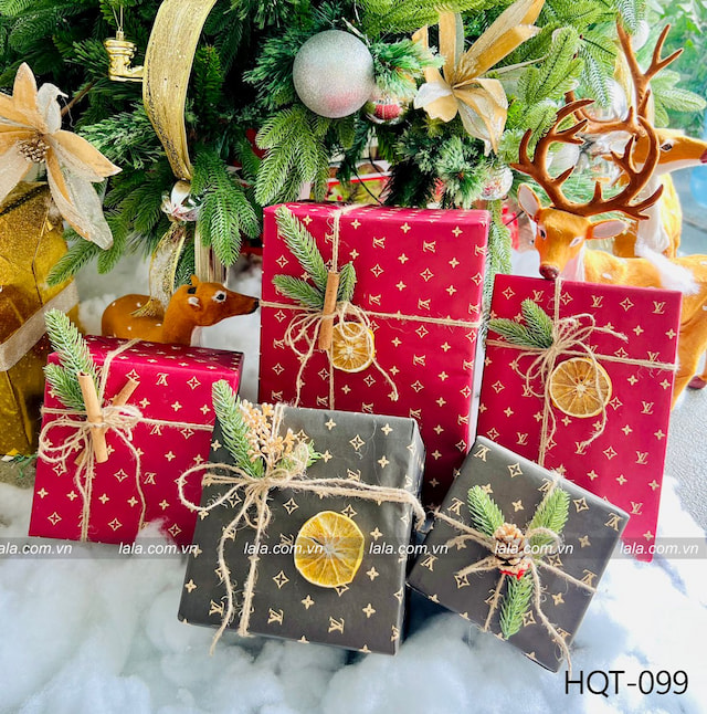 Set 5 Hộp Quà lớn Giáng Sinh Đỏ xanh Trang Trí Cây Thông Noel Làm Quà Tặng - Mẫu 099