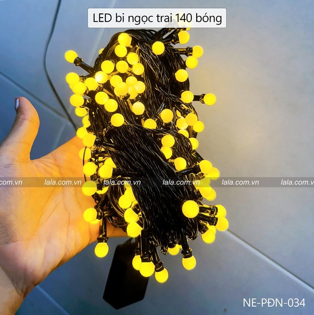 Dây đèn led bi ngọc trai 15m 140 bóng ánh sáng vàng 8 chế độ nháy