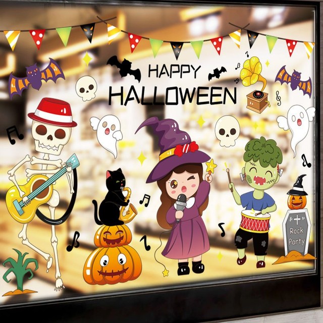 Decal 2 Mặt Trang Trí Halloween Cô Bé Phù Thủy Và Những Người Bạn Vui Nhộn