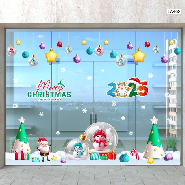 Combo Decal Trang Trí Noel Merry Christmas Quả Cầu Thủy Tinh Người Tuyết Xinh Xắn