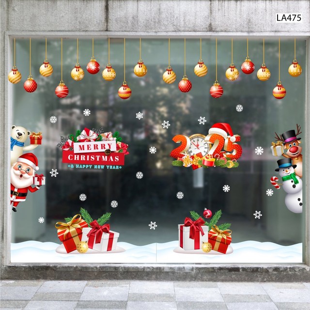 Combo Decal Trang Trí Noel Merry Christmas Ông Già Noel Và Những Người Bạn Phát Quà