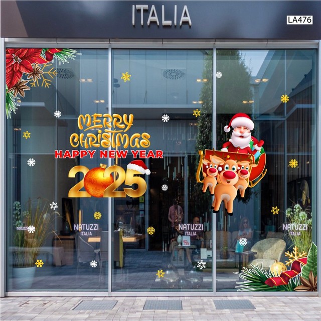 Combo Decal Trang Trí Noel Merry Christmas Ông Già Noel Cưỡi Tuần Lộc Đón Giáng Sinh