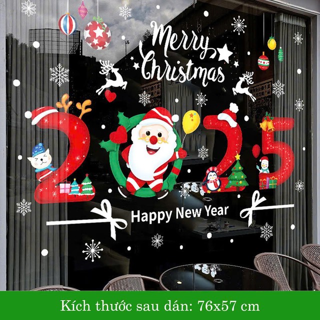 Decal tĩnh điện 2 mặt trang trí noel Ông Già Noel 2025