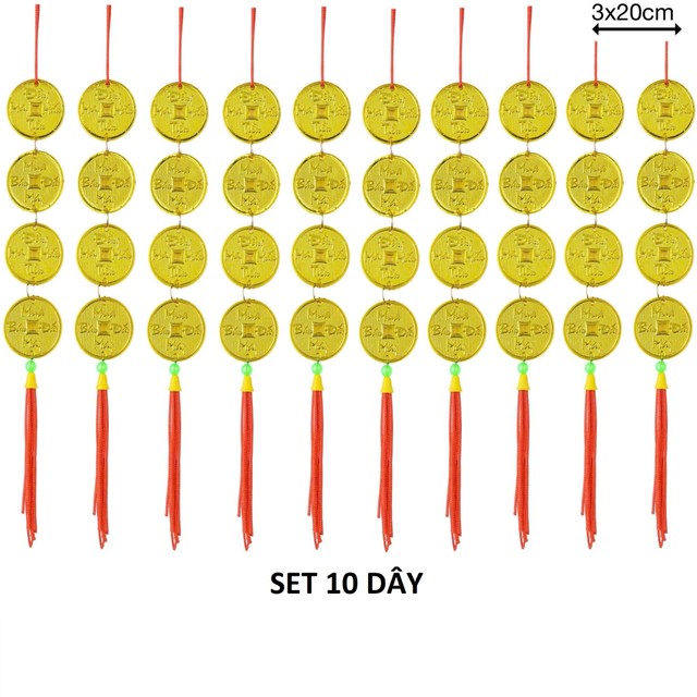 Set 10 dây lộc treo đồng tiền vàng may mắn trang trí tết