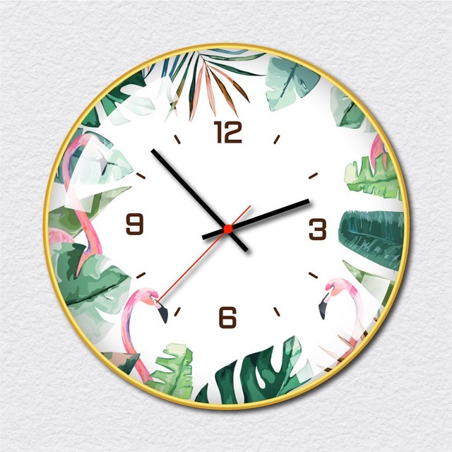 (Viền Trắng) Đồng Hồ Vintage Hồng Hạc Và Lá Xanh kích thước 50CM Tráng Gương S