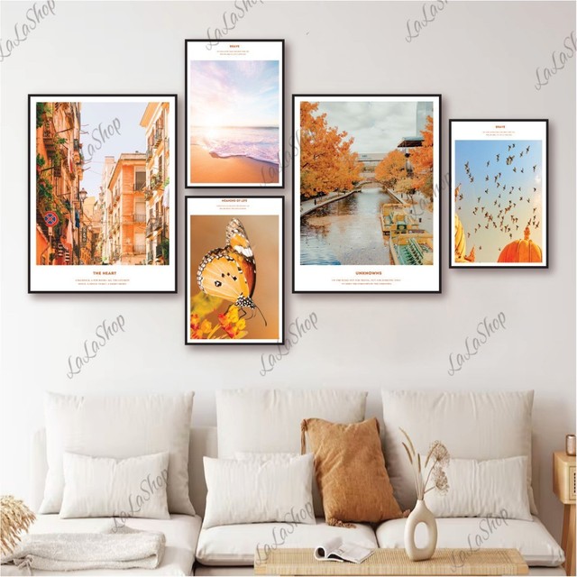 Set 5 Tranh Dán Tường Phong Cảnh Biển Size lớn: gồm 2 tranh 30x40cm và 3 tranh 20x30cm (S)