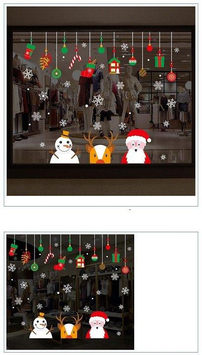 Decal trang trí noel ông già Noel cùng tuần, người tuyết và dây treo