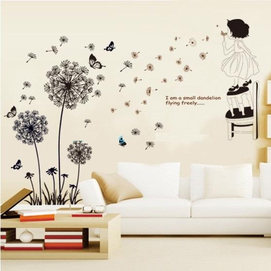 Decal dán tường Combo Hoa bồ công anh đen Cô bé tinh nghịch 2