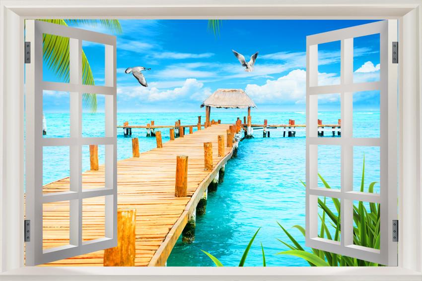 Tranh cửa sổ biển xanh