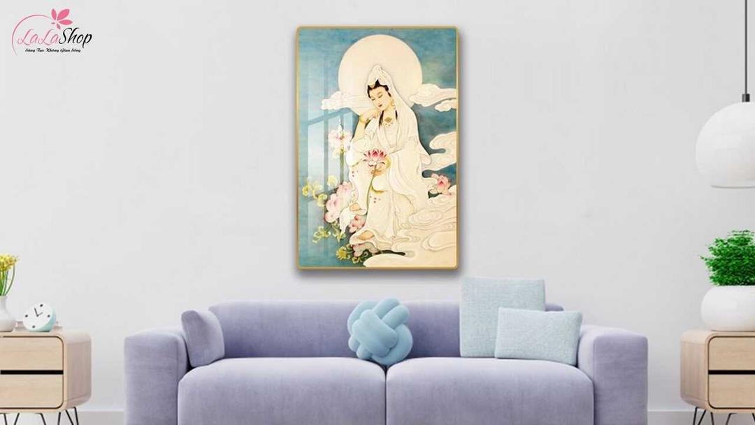 Tranh Quan Âm và đóa hoa sen