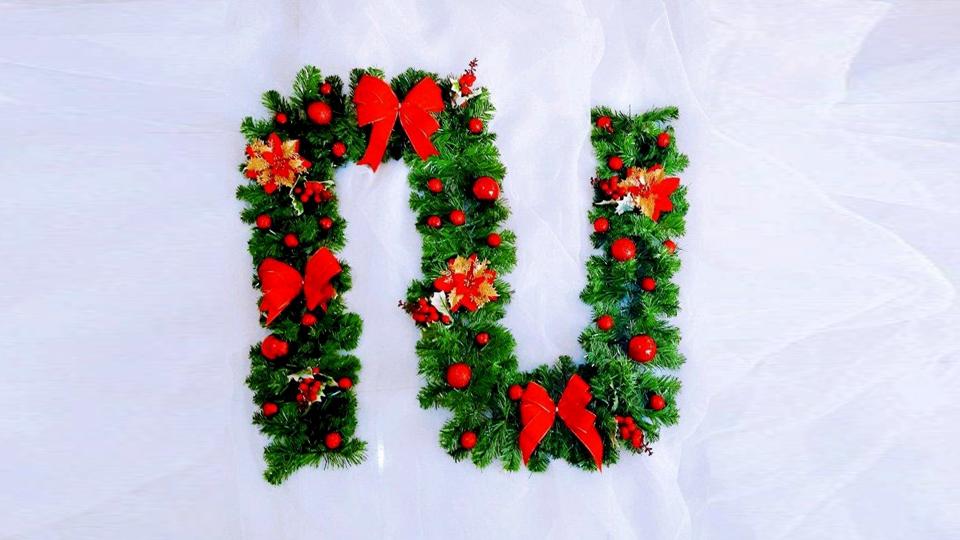 Màu sắc đẹp, bồng bền của dây thông mang đến cho cửa kính mùa Giáng sinh an lành