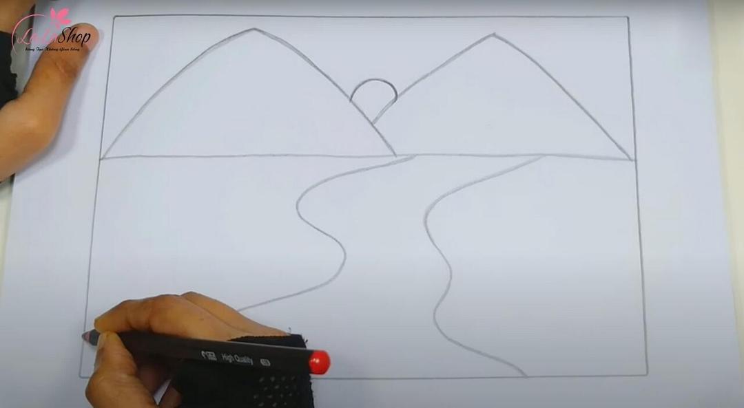 Phác họa sông, núi và mặt trời