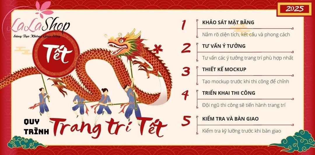 Quy trình thiết kế và thi công trang trí Tết tại Lala Shop