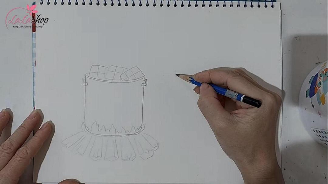 Vẽ nồi bánh chưng và củi lửa