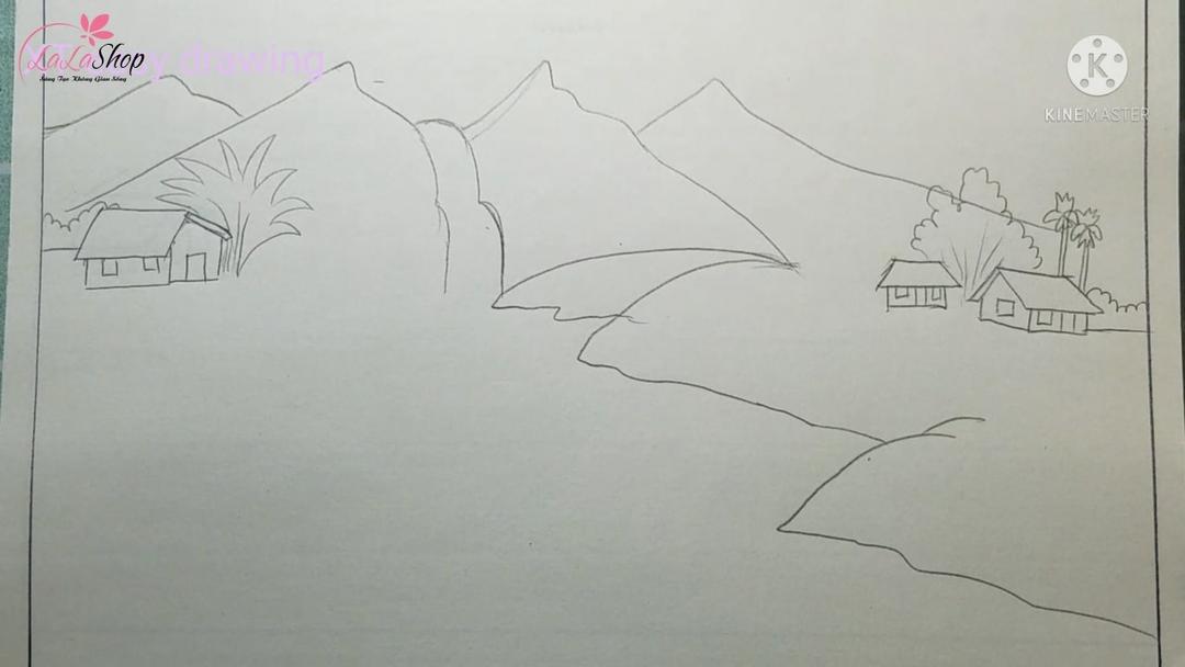 Vẽ thêm núi và nhà bên kia sông