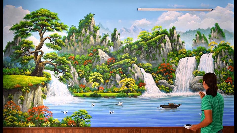 Dịch vụ vẽ tranh tường 3D phòng khách giá rẻ siêu đẹp tại TpHCM
