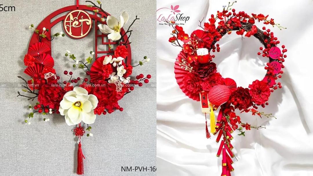 Vòng hoa trang trí Tết có nhiều mẫu mã ấn tượng cho bạn lựa chọn