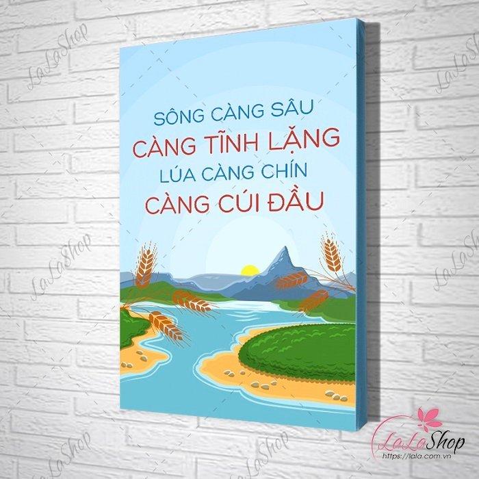 Tranh treo tường sông càng sâu càng tĩnh lặng lúa càng chín càng cúi đầu