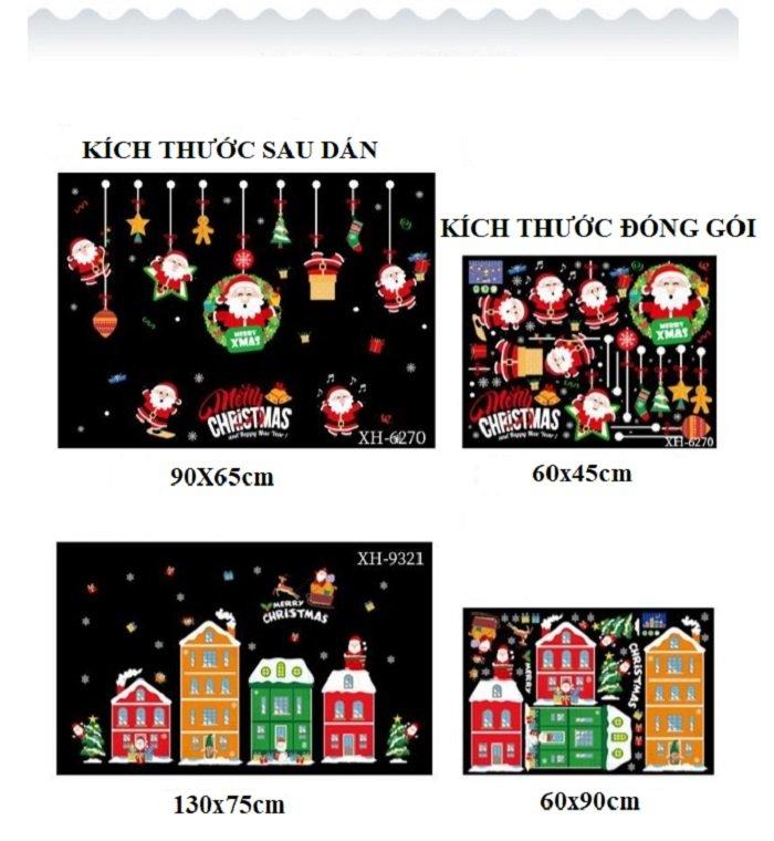 Decal trang trí noel 2 mặt combo ông già noel vui nhộn thành phố sắc màu