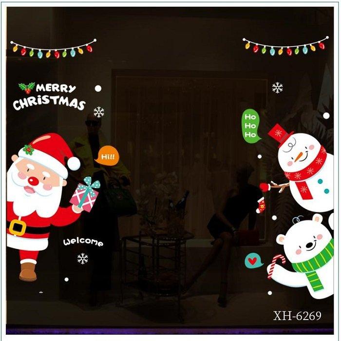 Decal trang trí noel 2 mặt ông già noel và gấu tuyết