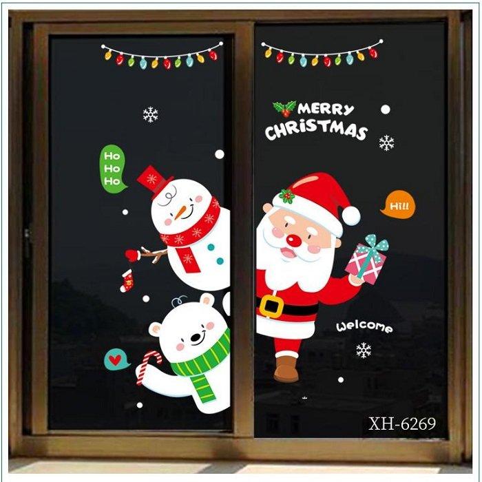 Decal trang trí noel 2 mặt ông già noel và gấu tuyết