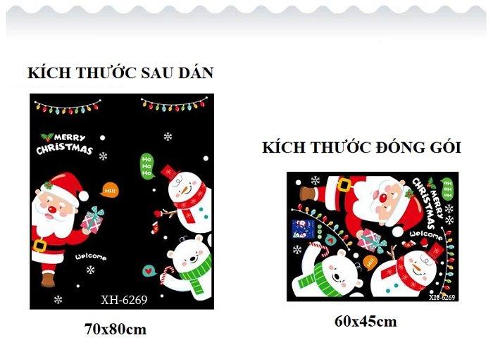 Decal trang trí noel 2 mặt ông già noel và gấu tuyết