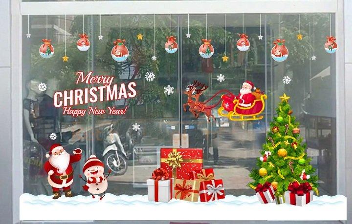 Combo decal trang trí noel giáng sinh vui vẻ năm mới hạnh phúc