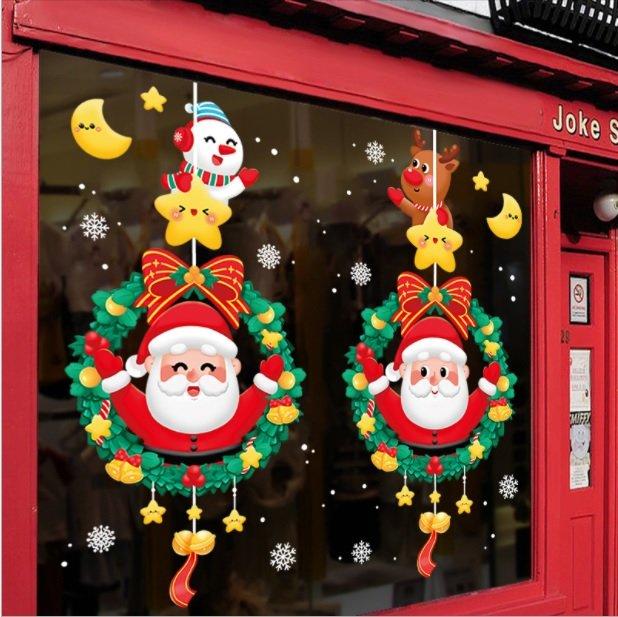 Decal 2 mặt trang trí noel vòng nguyệt quế và những ngôi sao