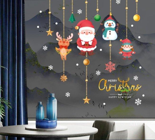 Decal trang trí noel dây treo ông già noel và những người bạn 2 (1)
