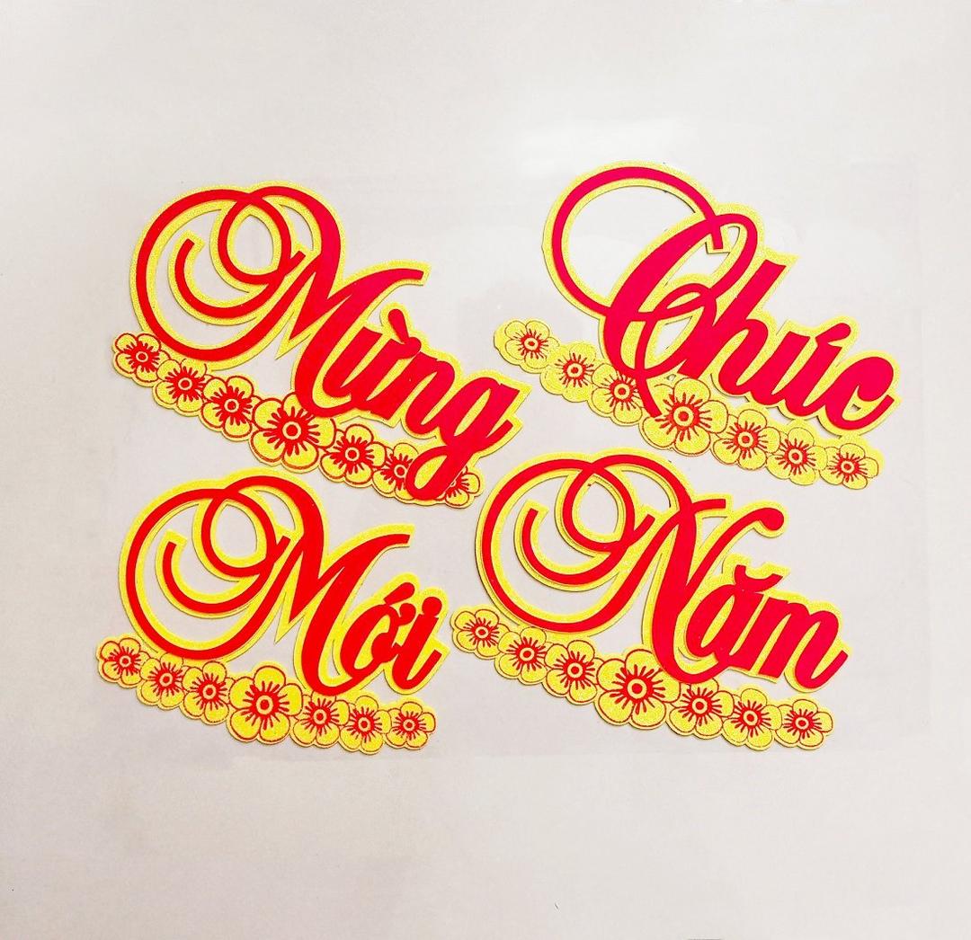 Chữ Chúc mừng năm mới kim tuyến lớn dán cửa kính trang trí tết