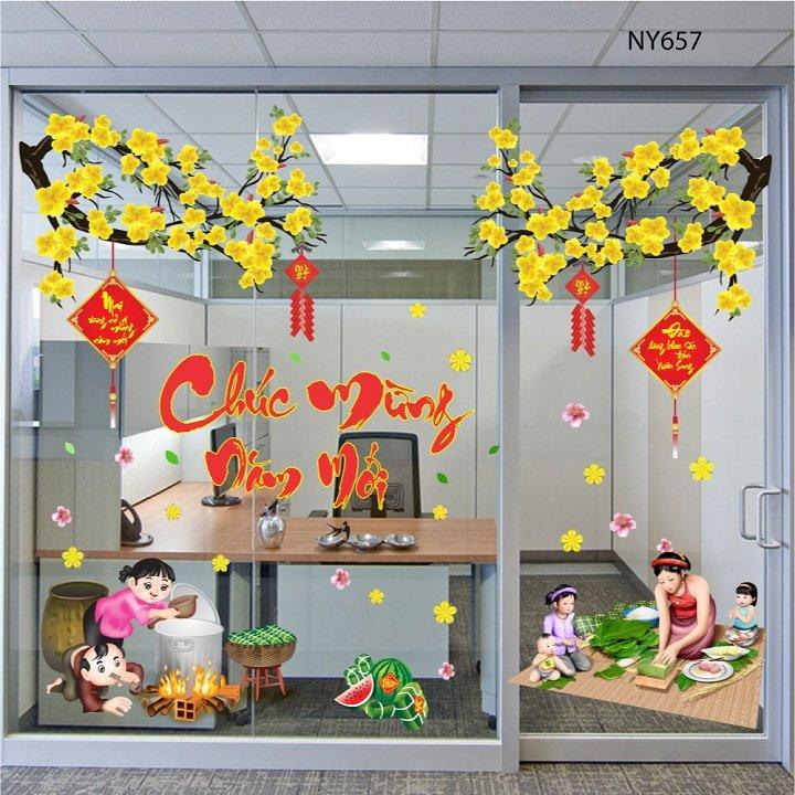 Combo decal trang trí tết Chúc mừng năm mới Nhâm Dần 2022