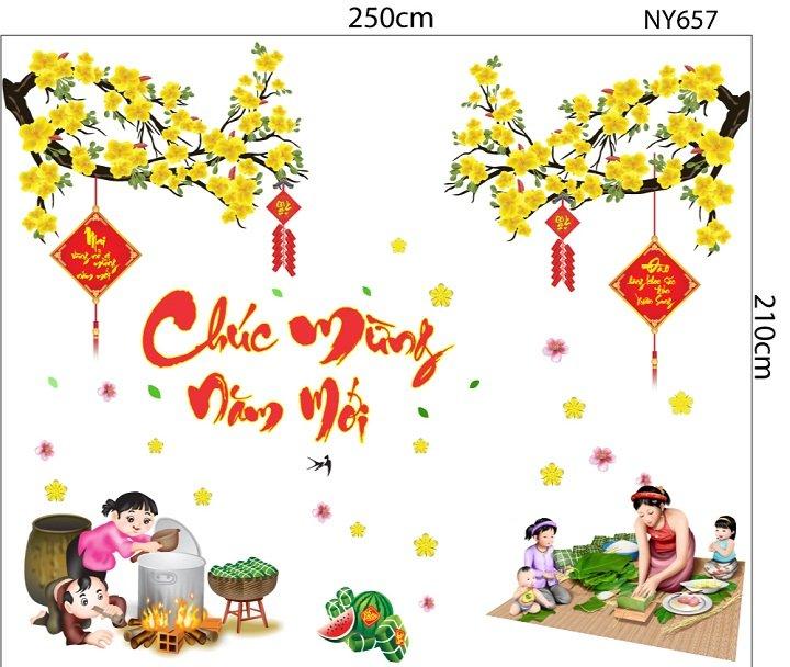 Combo decal trang trí tết Chúc mừng năm mới Nhâm Dần 2022