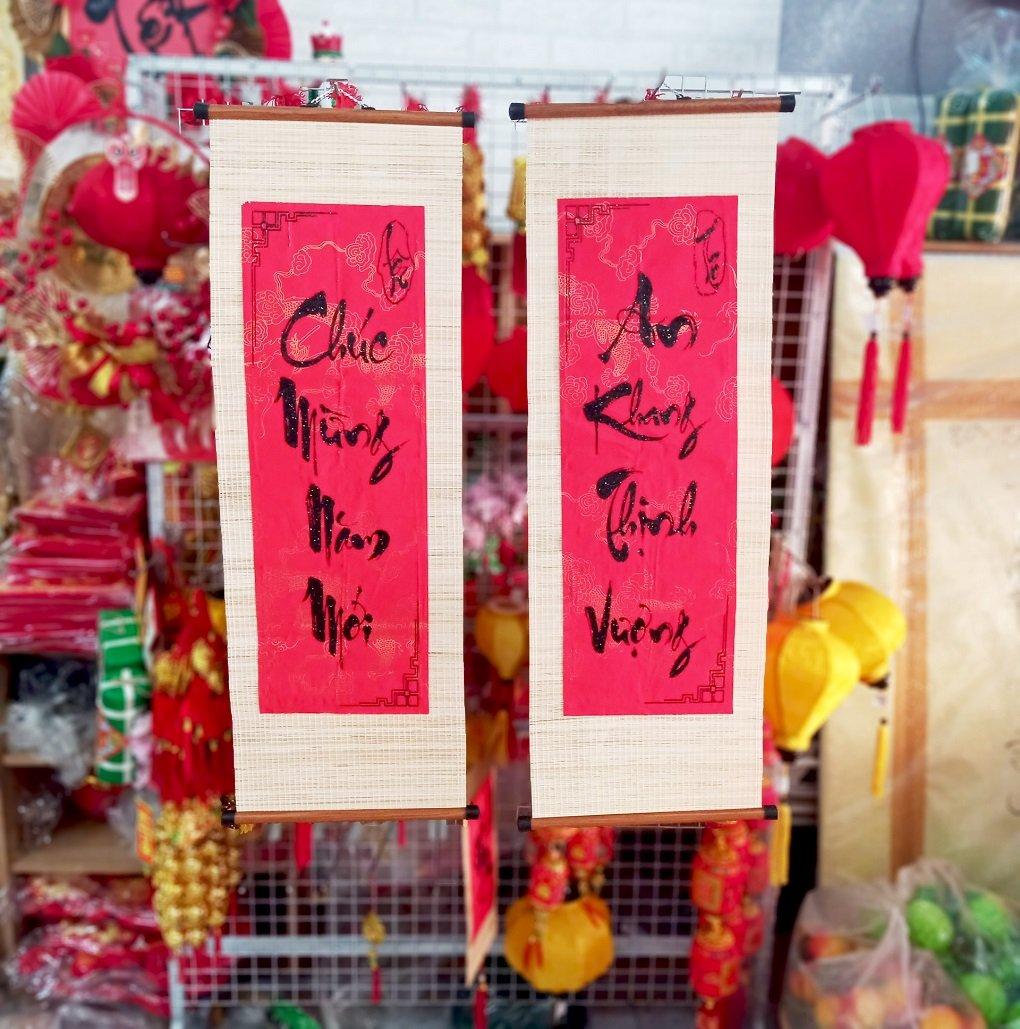 Cặp liễn mành câu đối đỏ Chúc mừng năm mới - An khang thịnh vượng