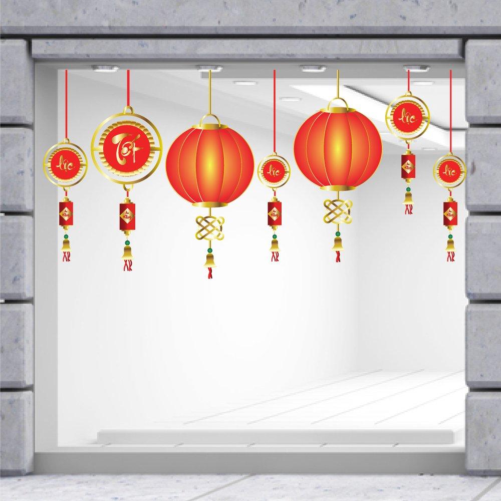 Decal Trang Trí Tết Quý Mão Lồng Đèn Đỏ Mừng Xuân Mẫu 2