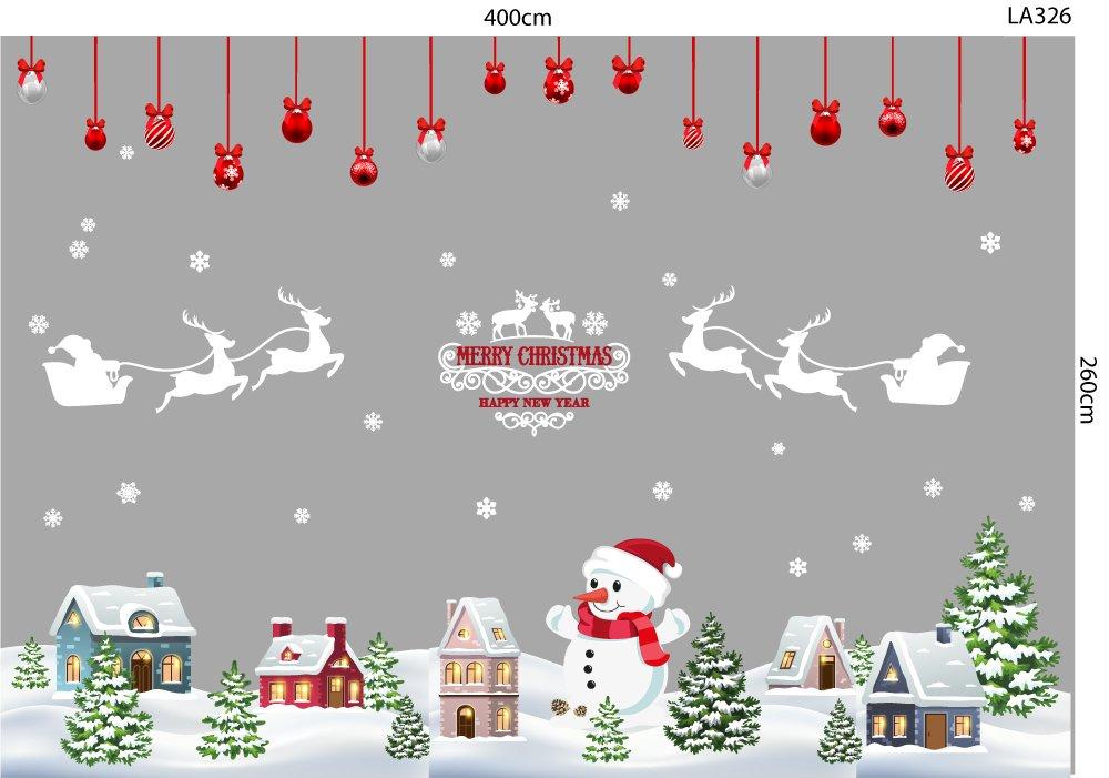 Combo Decal Trang Trí Noel Người Tuyết Và Thành Phố Tuyết Trắng