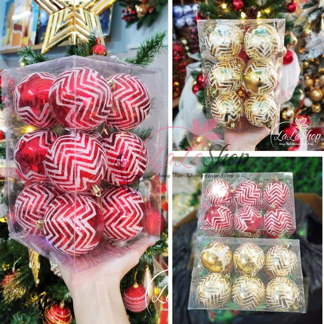 Hộp 12 quả châu kim tuyến 8cm họa tiết ngôi sao trắng cao cấp