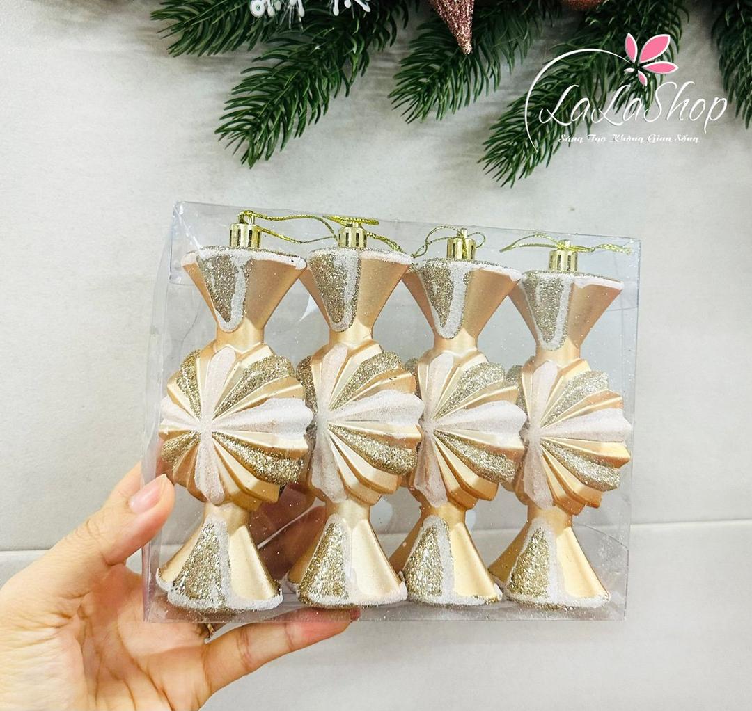 Hộp 4 kẹo vàng sọc trang trí noel đồ treo cây thông